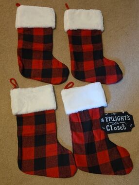 Joyin Set of 4 New 18" Buffalo Plaid Christmas Stockings White Black Red